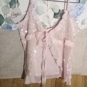 NWOT! Pink Sequin Ruffle Top